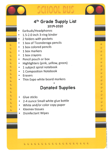 flyer list of 4th grade supplies list